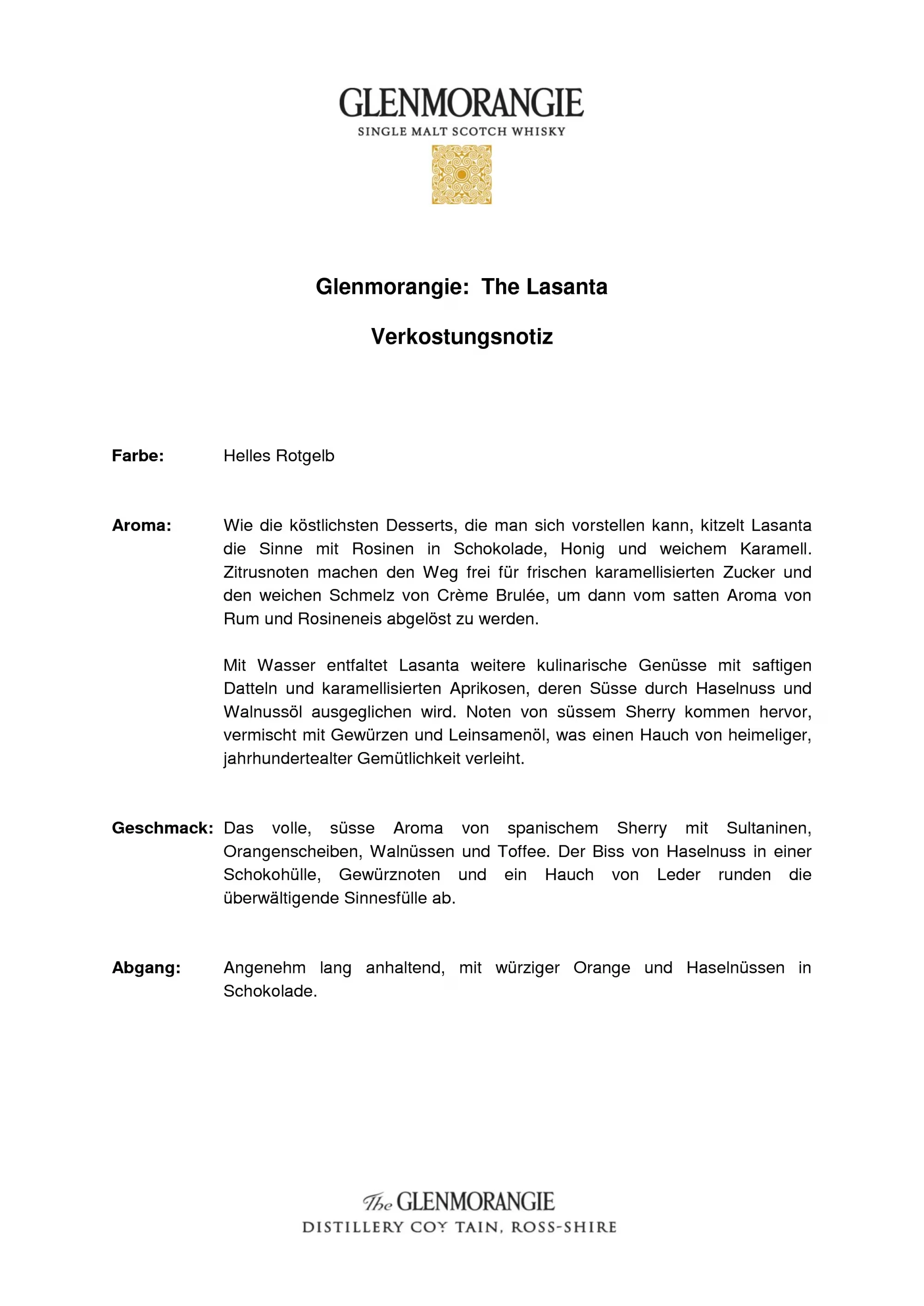 Glenmorangie Lasanta Sherry Cask - Tasting Note