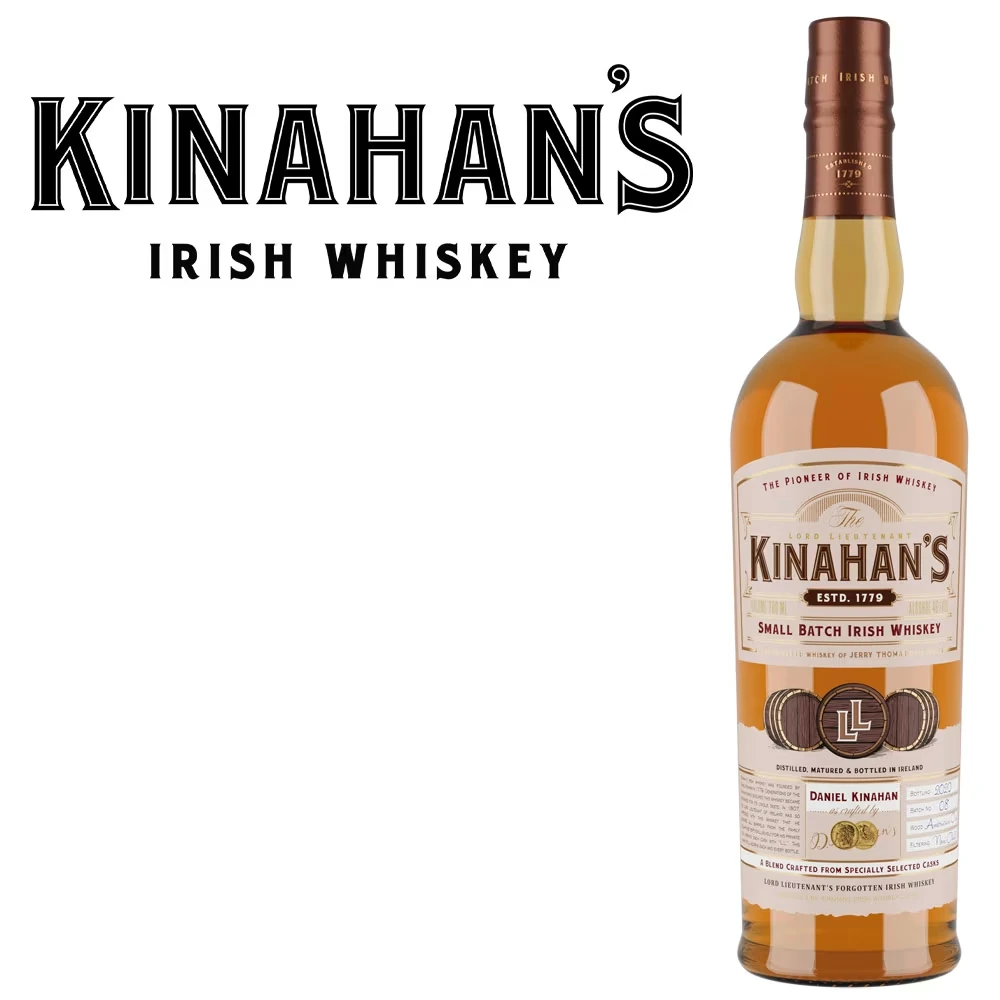 Irish Whiskey, Flasche, braune Flüssigkeit, Etikettendetails, Flaschenhals