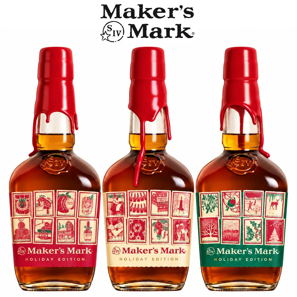 whiskey, Flaschen, Holiday Edition, rote Wachssiegel, Maker's Mark, Whiskey, Bourbon, Flasche, Holiday Edition, Rotwachs