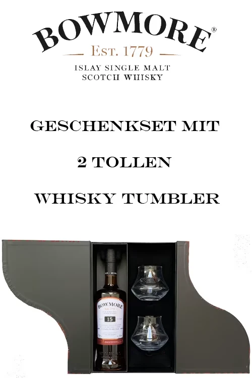Bowmore 15 aufgeklapptes Geschenkset