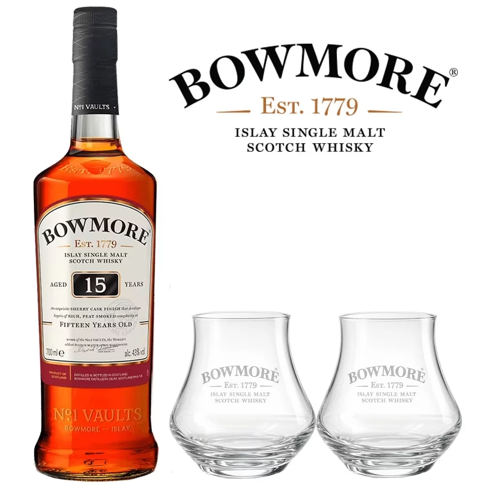 Bowmore 15 Jahre & 2 x Bowmore Tumbler