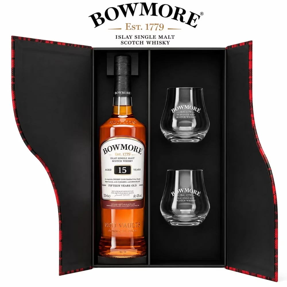 Bowmore 15 Jahre & 2 x Bowmore Tumbler