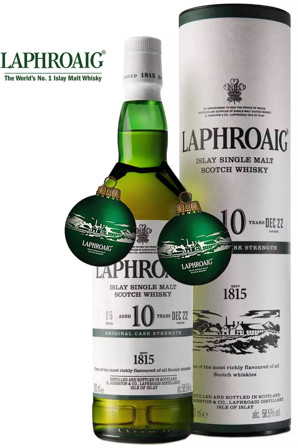 Laphroaig 10 Jahre Cask Strength & Christbaumkugeln - 56,5% - Whisky Wizard